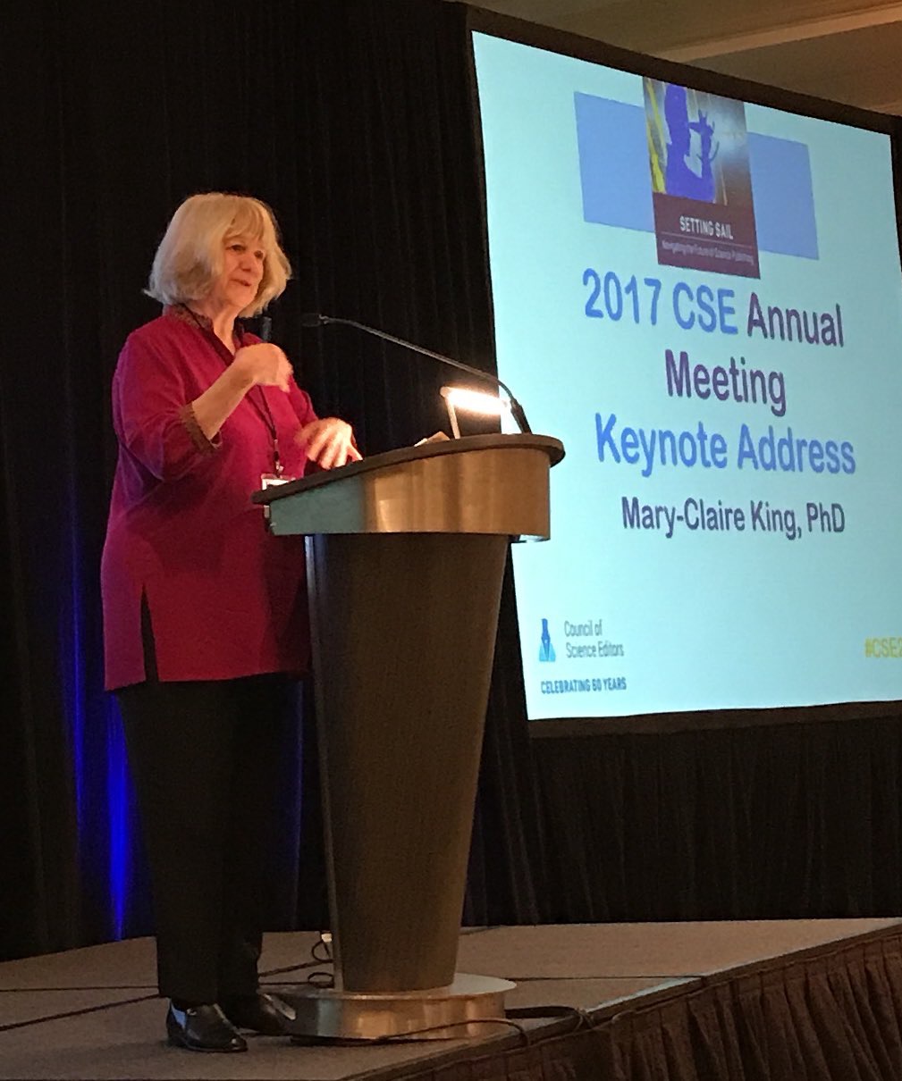 Mary-Claire King delivering the Keynote speech at CSE 2017